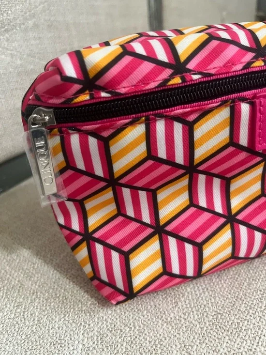 Clinique Hot Pink Geometric Cosmetic Pouch with Yellow Accents - Picture 2 of 4